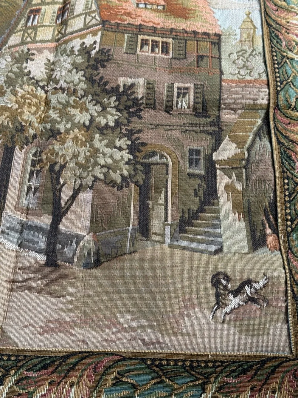 Vintage European street scene Tapestry Medieval Pictorial Tapestry Wall Hanging